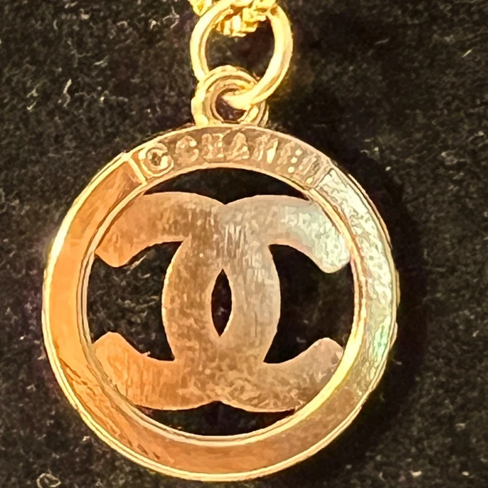 Gold and Pink Crystal CHANEL CC Charm and Necklace - Picture 3 of 4